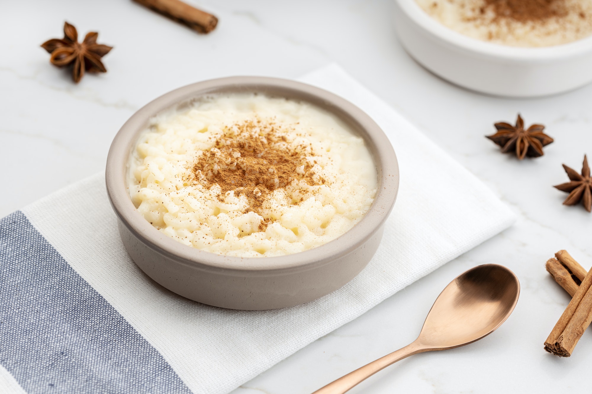 Creamy rice pudding still life